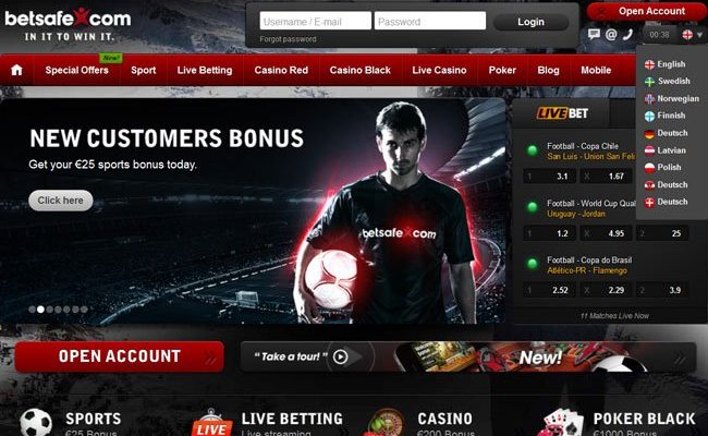 Betsafe.com начална страница